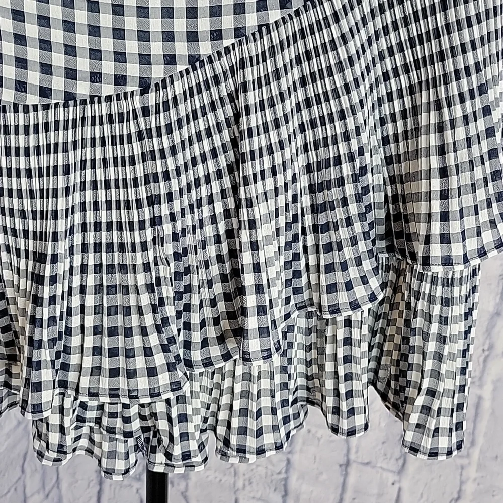 ANN TAYLOR Blue and White‎ Checkered, Pleated, Ruffled, and Tiered Skirt 6P
